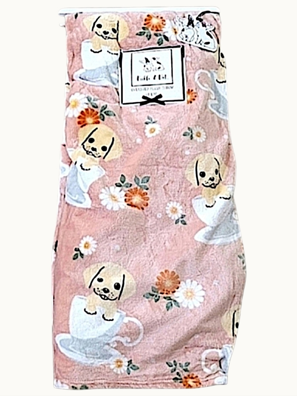 Pickle and Dot Puppy In A Tea Cup 60" x 70" Plush Throw